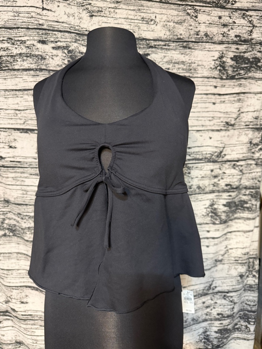 aerie Black Keyhole Tie-Front halter Tank Top NWT
